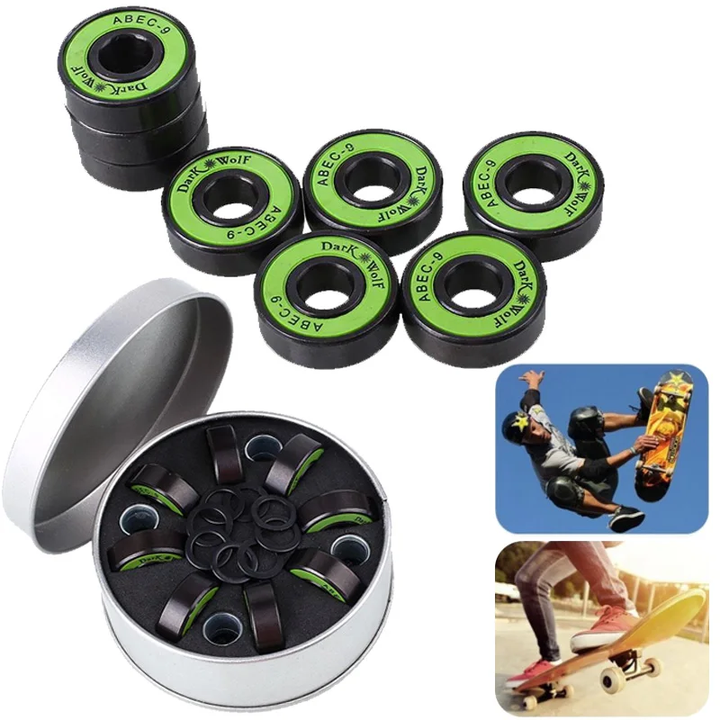 8pcs Skateboard Longboard Roller Skate Bearings with Washer Spacer Box Kit Black Sports Aaccessories Sports Supply Birthday Gift