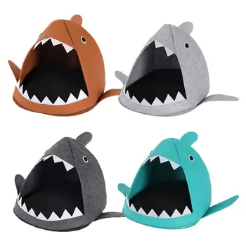 

Pet Dog Cats Soft Sleeping Bed House Pad Shark Shape Warm Felt Cushion Nests Kennel Four Seasons Universal Felt