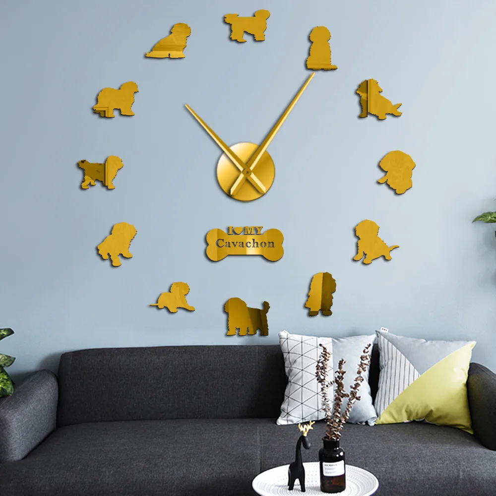 

Cavachon Dog Breed Large 3D DIY Wall Clock Rottie Puppy Wall Sticker Clocks Living Room Decor Modern Design Quartz Hanging Watch