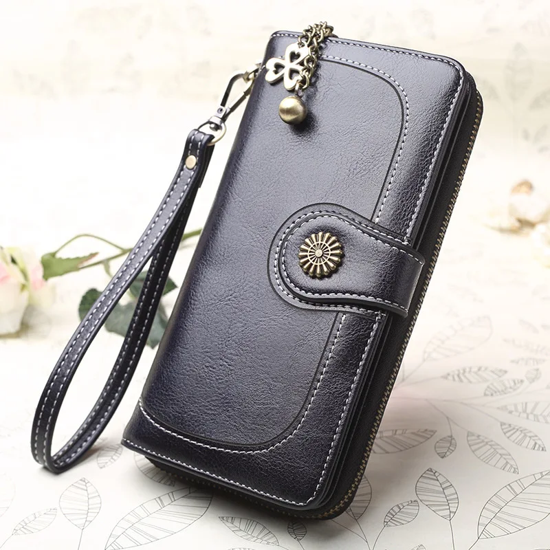 

New Women Bag Wallet Card Holders Classic Long Oil Leather Female Purse Zipper Luxury Brand Wallet for Women Carteira Feminina