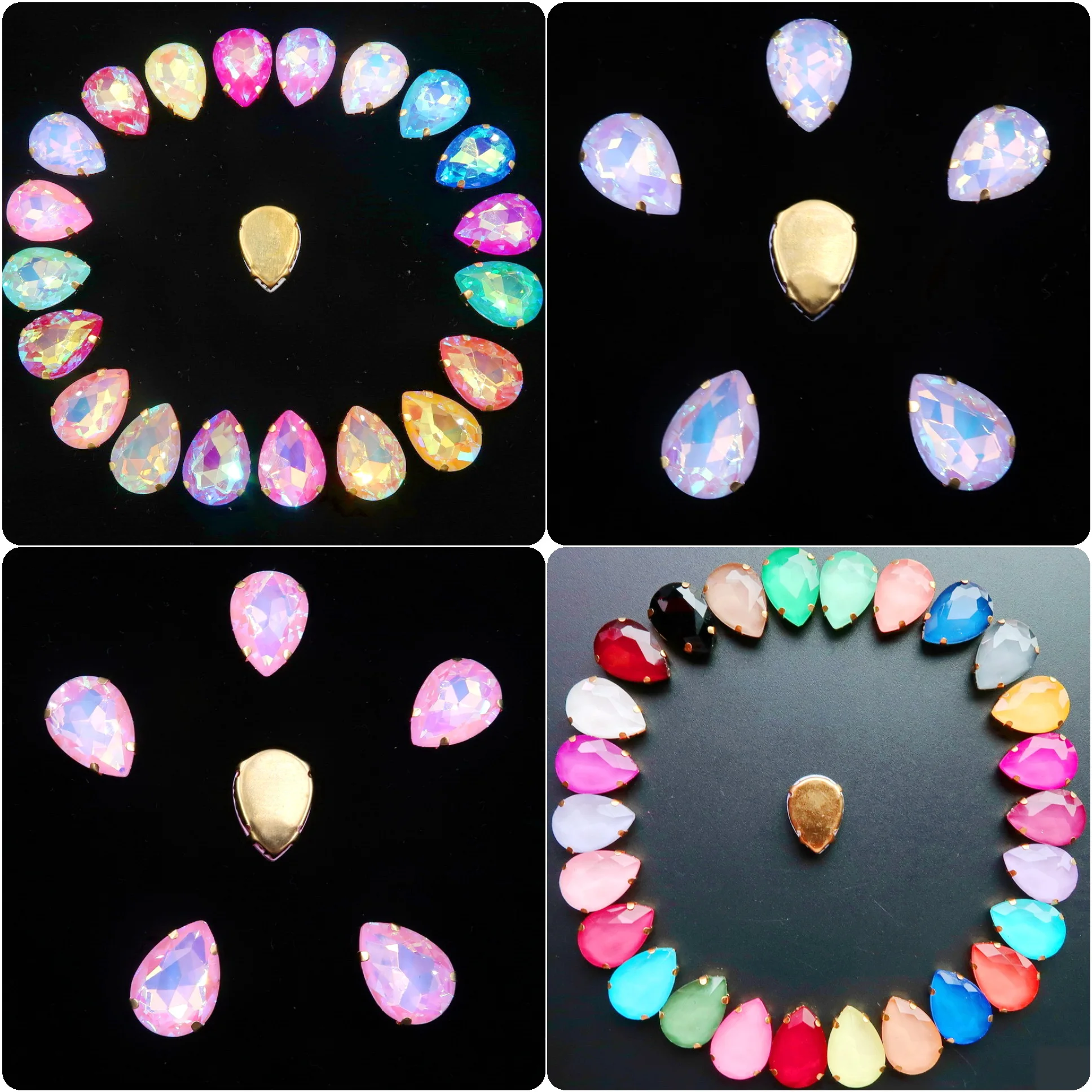 

Gold claw settings 20pcs/pack 10x14mm 13*18mm jelly candy AB glass Crystal water drop Sew on rhinestone applique shoes bags diy