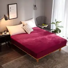 Sábana ajustable para invierno Color vino más cálido suave sábana de cama con elástico reina rey tamaño único Coral polar sábana