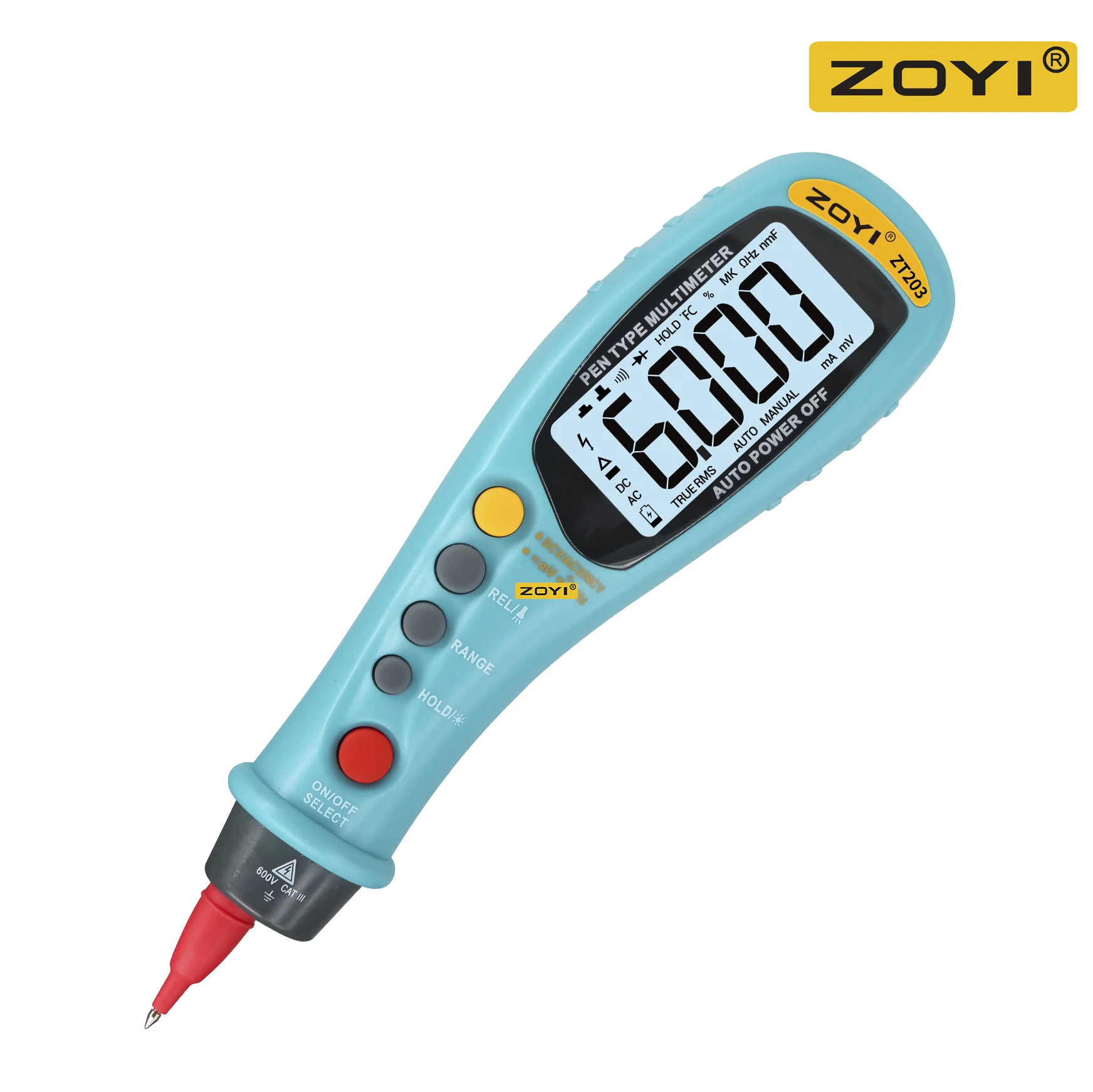 ZOYI ZT203 Ручка Тип Цифровой мультиметр 6000 отсчетов конденсатор Тестер Авто/ручной диапазон