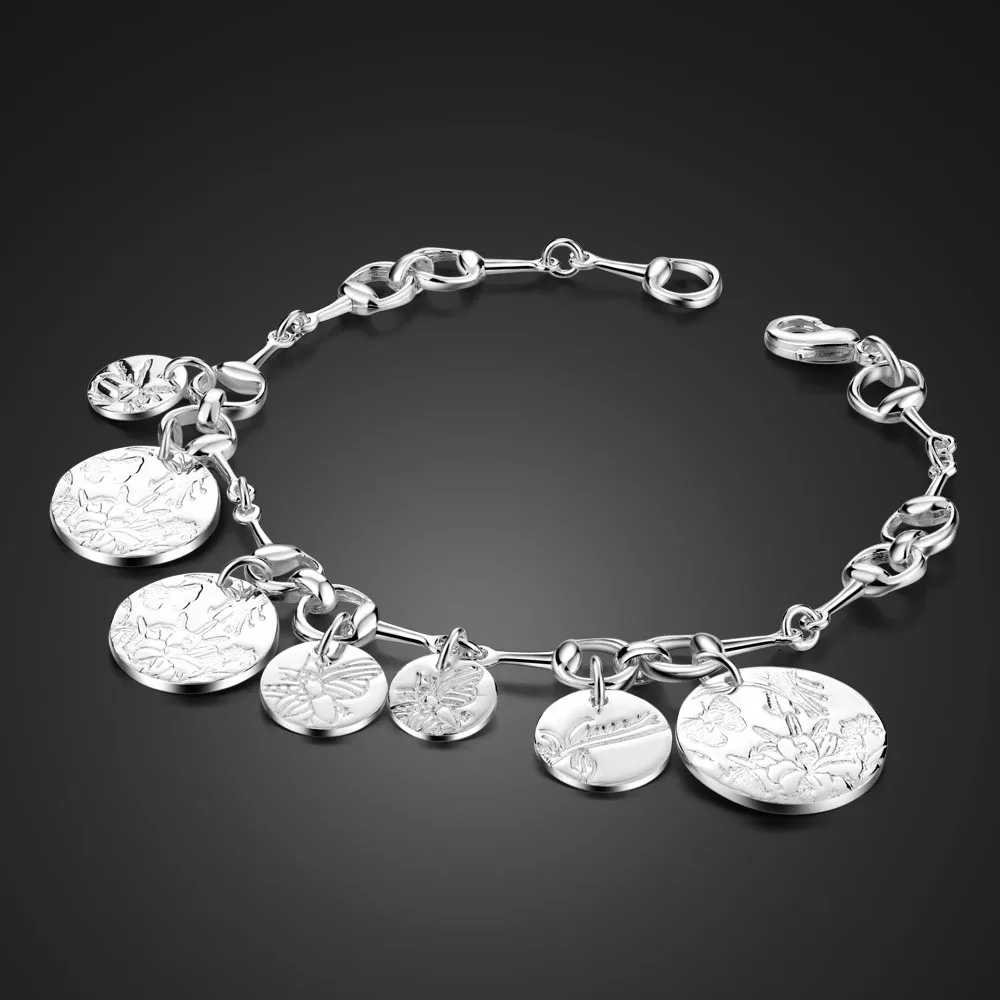 

Fashion 100% 925 Sterling Silver Round Pendant Bracelet For Women Personality Solid Silver Flower God Hand Catenary Jewelry Gift
