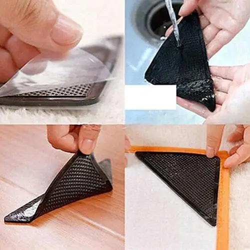 

4 Pairs Anti Slip Sticker Carpet Home Floor Rug Mat Grippers Self-adhesive Tri Sticker Reusable Washable Silicone Sticker Pads