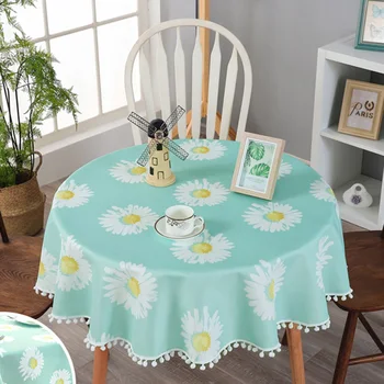 

Pastoral Style Waterproof Non-slip 110cm Round Elastic Tablecloth Floral Printing Classic Daisy Pattern Table Cloth Table Cover