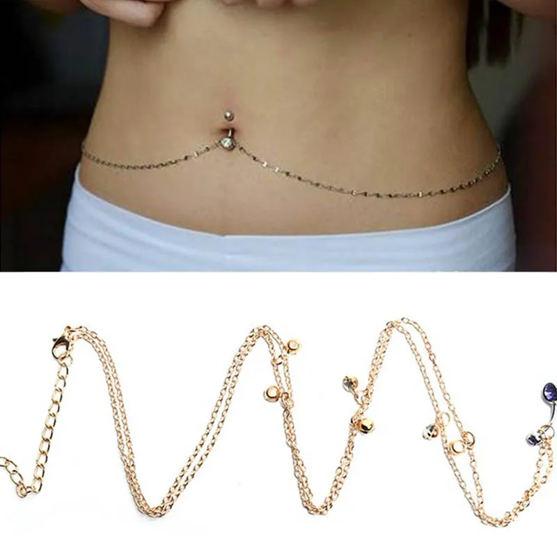 

Waist Chain Navel Ring Jewelry Stainless Steel Body Accessories Piercing Crystal Belly Button Pendant Golden Silver Rhinestone