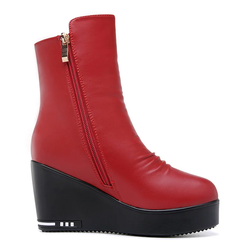 

Moolecole 2019 Winter New Style Slanted Heel Martin Boots plus Velvet Europe And America WOMEN'S Shoes Tube Leather Boot High-He
