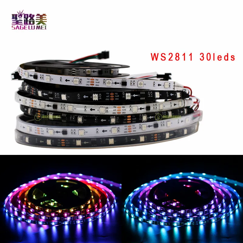 Dc12v ws2811 30/48/60leds 5050 rgb endereçável led pixel tira luz cores completas flexível digital fita led 1 ic controle 3