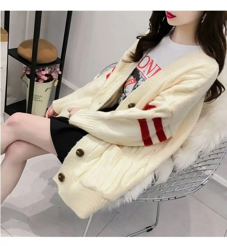 beige white cardigan Woherb/ осенне-зимний модный женский свитер с длинным рукавом, свободное вязаное пальто, кардиган, женский большой длинный кардиган, Pull Femme - Цвет: beige white cardigan