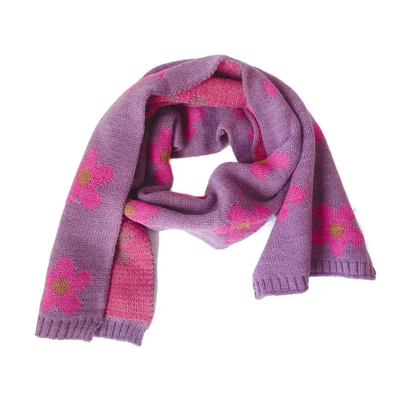Children Scarf Fashion Girls Cute Flower Print Scarf Knitted Winter Warm Neck Girls Scarf