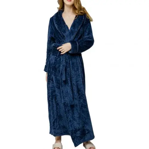 Navy Blue Женский толстый банный халат мягкий теплый длинный халат плюшевое кимоно одежда для сна - Цвет: Navy Blue
