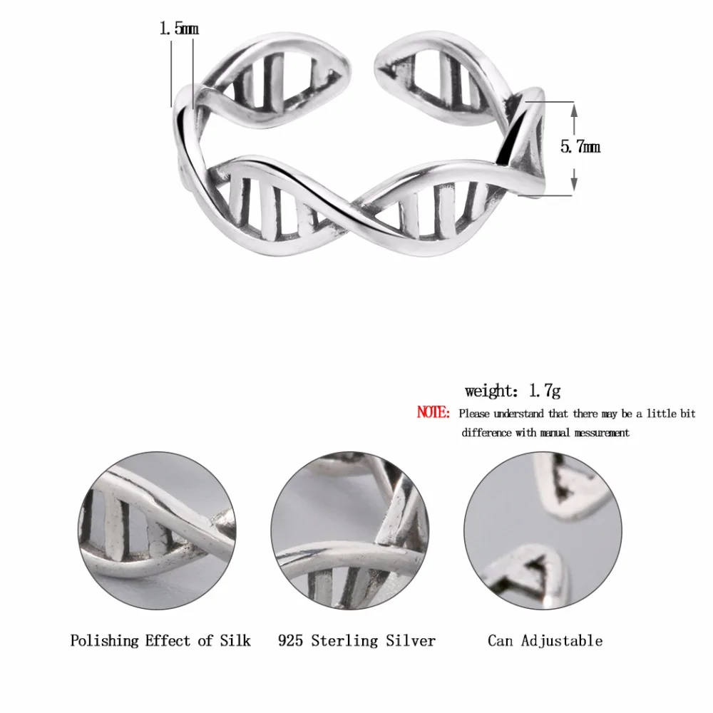 Научная химия старинное Серебряное Кольцо женское молекула DNA Infinity открытые Регулируемые кольца модные ювелирные изделия подарок на день рождения