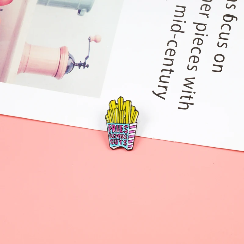 Мультяшная креативная надпись "Fries Before Guys", заколки-брызги, эмалированная булавка для сумки, бейджи, броши для женщин, девушек, ювелирные изделия, подарки