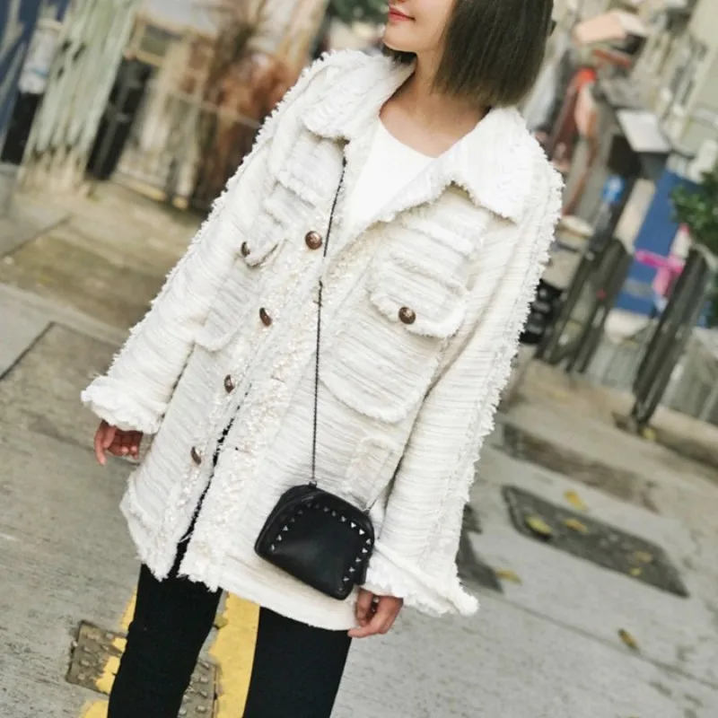 beige Осенняя новинка, женская элегантная твидовая куртка,, свободная, однобортная, женская, уличная, вечерние, офисные, женские пальто, верхняя одежда, S-L - Цвет: beige