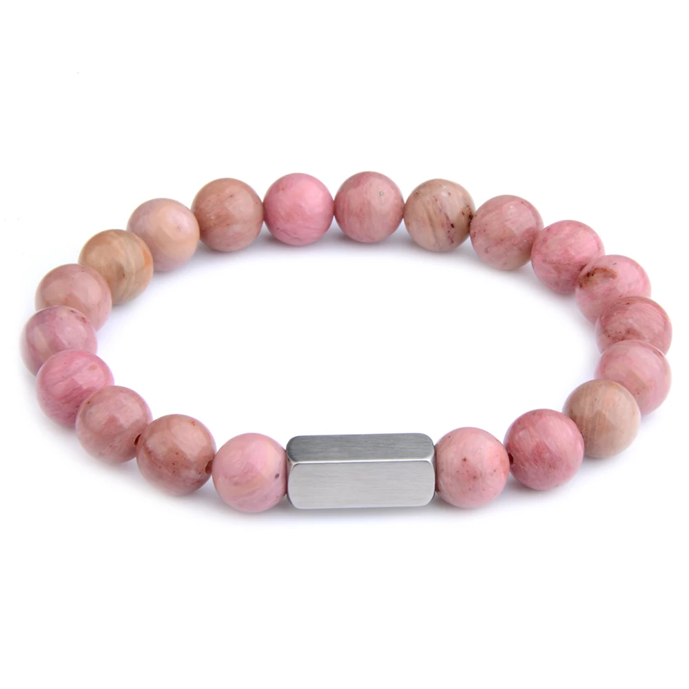 Naturstein Perlen Armband Edelstahl Platz Tiger Auge Lava Klassische Natürliche Stein Armband Für Frauen Männer Schmuck – Detail 9