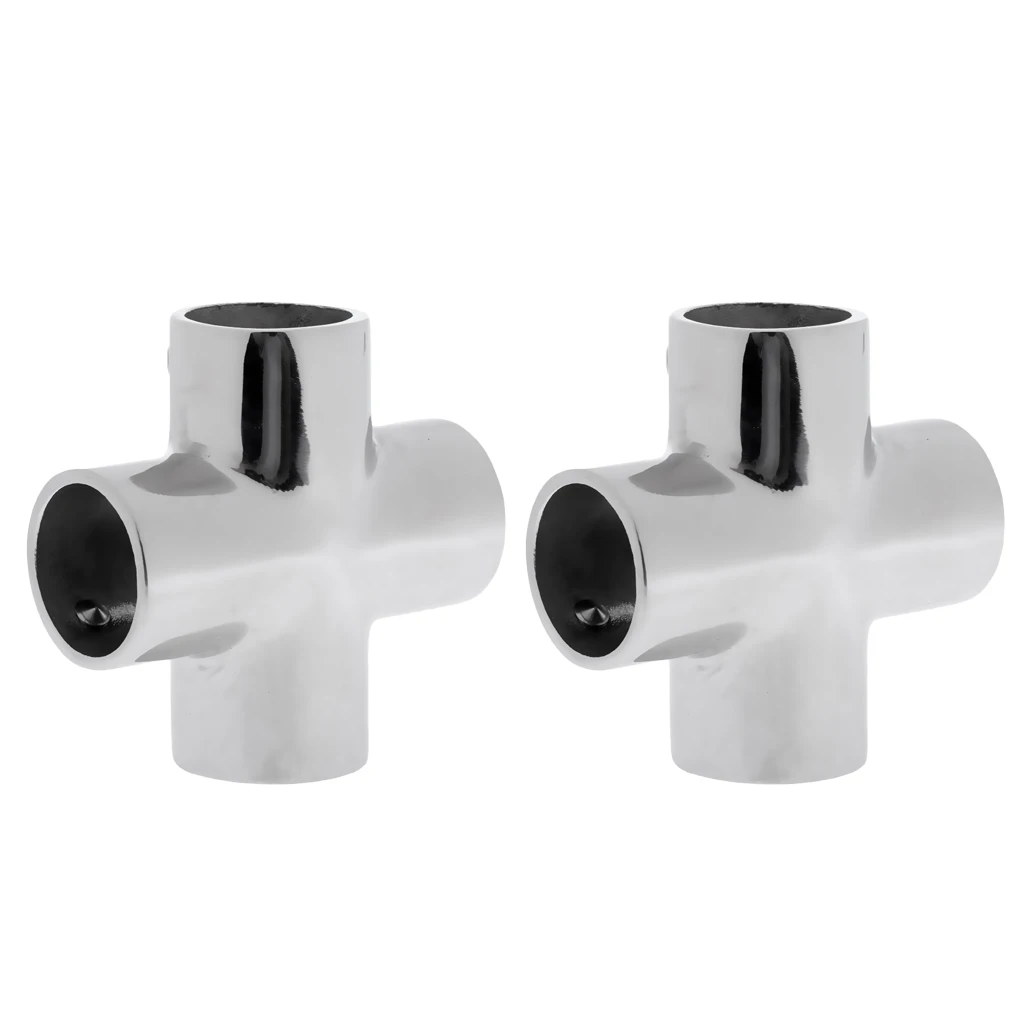 2pcs Premium 4 Way 90 Degree 22mm 7/8'' Pipe Yacht Boat Hand Rail Fitting- Marine Grade Silver 316 Stainless Steel