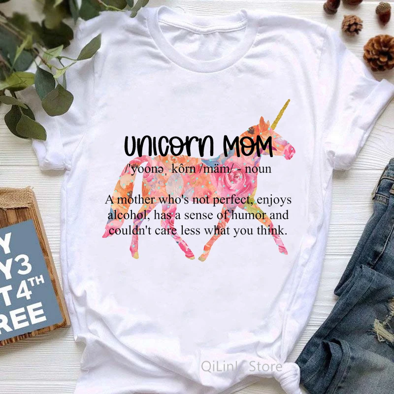 

Funny Unicorn Mom Tshirt Femme Graphic Tees Women Summer Top Female White T-Shirt Camisetas Mujer Mothers Day Birthday Gift