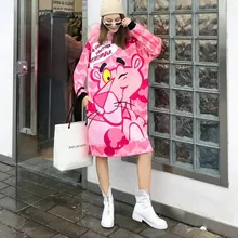 Модный свитер женский Зимний бренд женский с капюшоном съемный мультфильм печати длинный свитер юбка