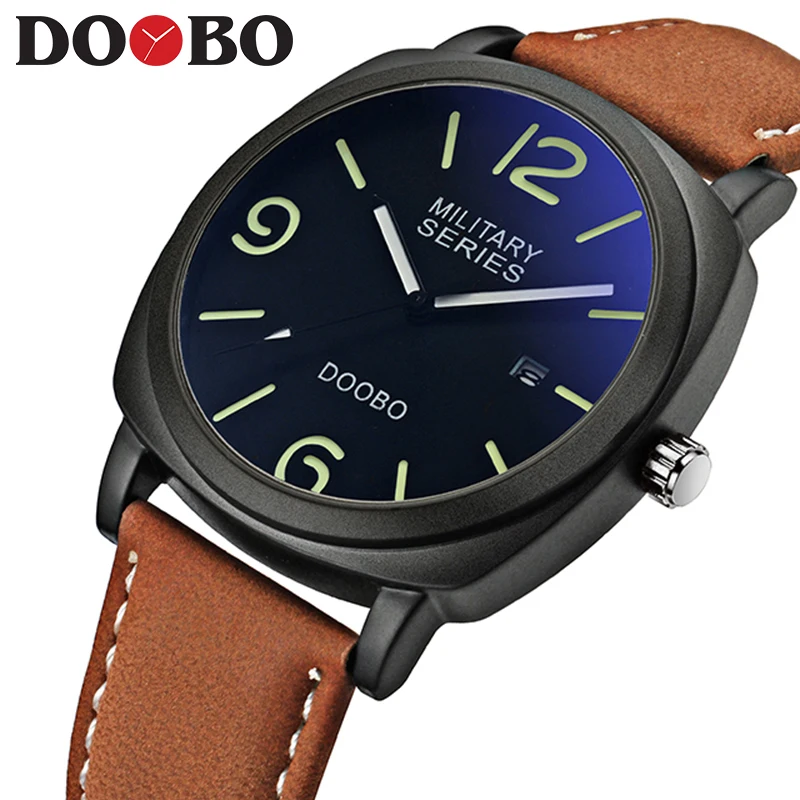 Мужские часы Топ бренд класса люкс DOOBO мужские часы кожаный ремешок модные кварцевые часы повседневные спортивные наручные часы Дата часы Relojes - Цвет: D009 BrownBlackBlack