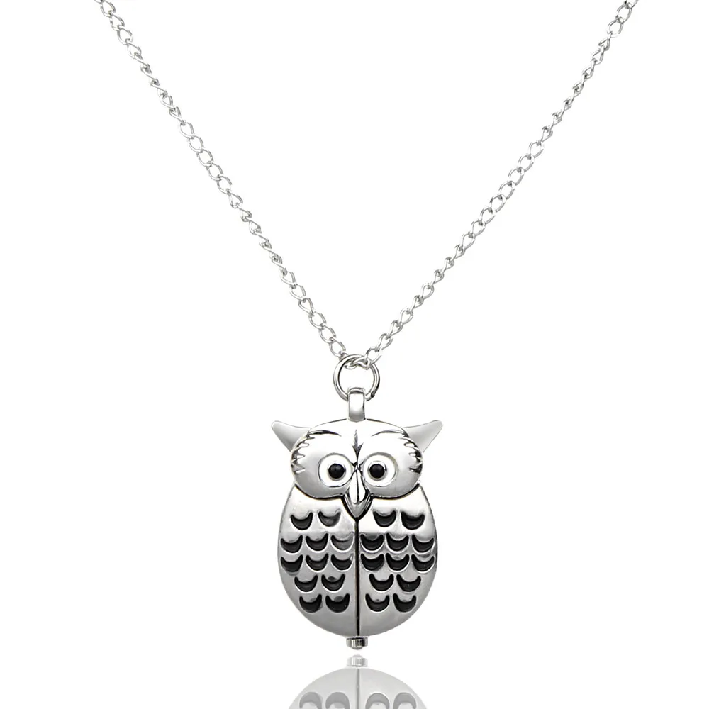 Mini Metal owl double open Quartz Watch Pendant Hanging