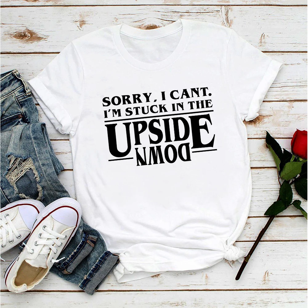 

stranger things eleven stuck in the upside down funny t shirt women new white casual girl tshirt femme