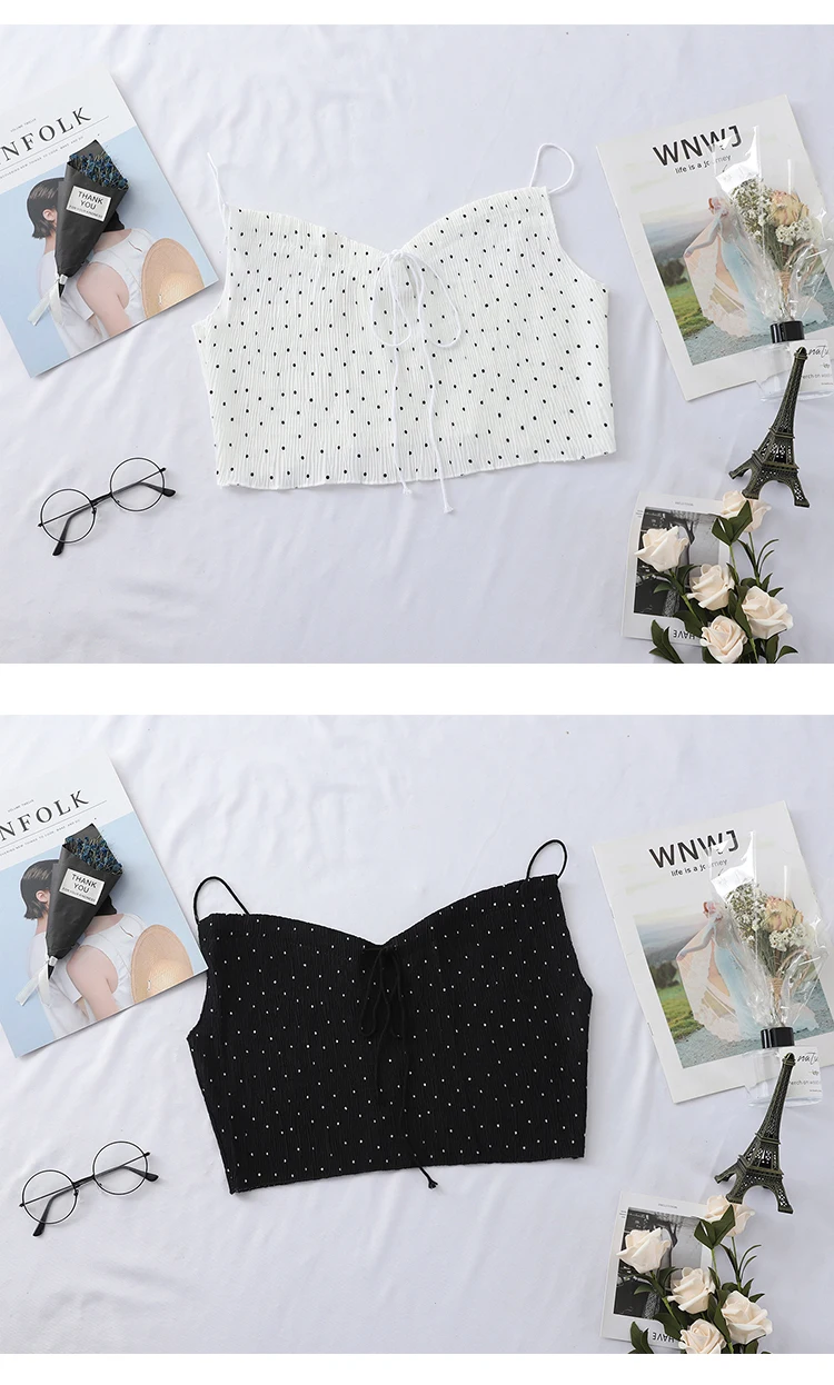 HELIAR женские короткие топы летнее сексуальное шифоновое нижнее белье в горошек укороченные топы для девушек вечерние тканевые топы без рукавов