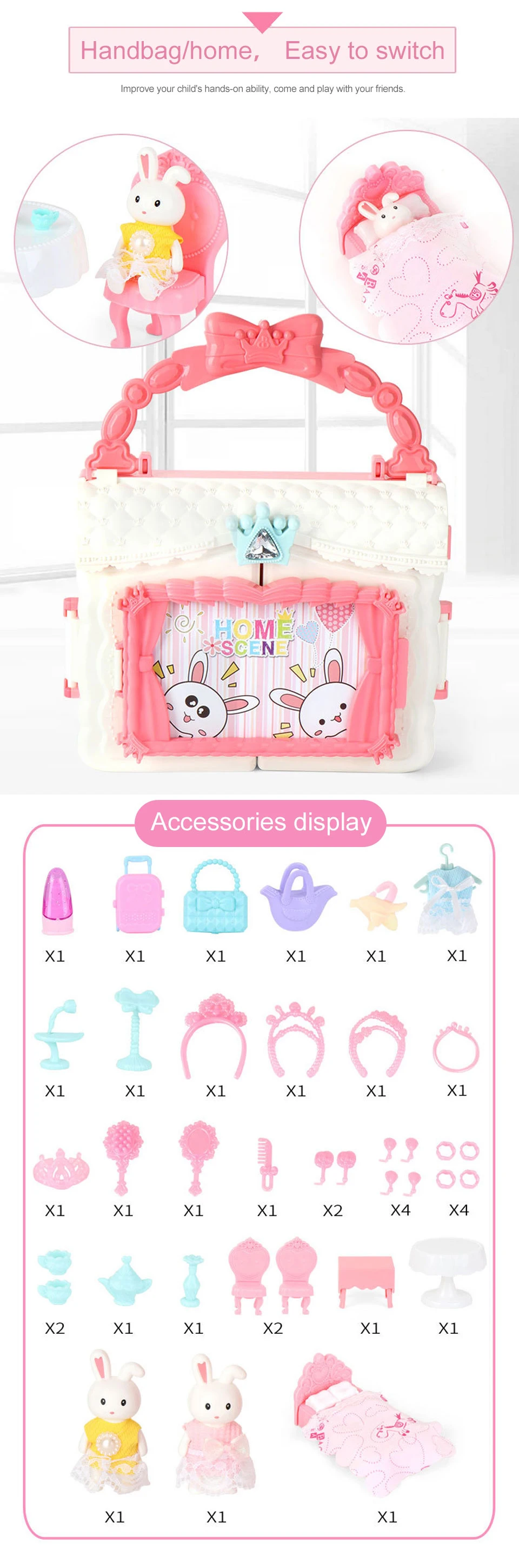 Dream happy family розовая кукольная мебель для дома пластиковый домик для дома для девочек кукольный домик для дома детские игрушки для детей Кролик