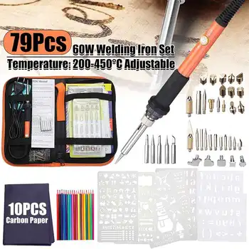 

79pcs 60W Adjustable Temperature Electric Soldering Iron kit 220/110V Wood Burning Pen Rework Station Heat Pencil Repair Tools