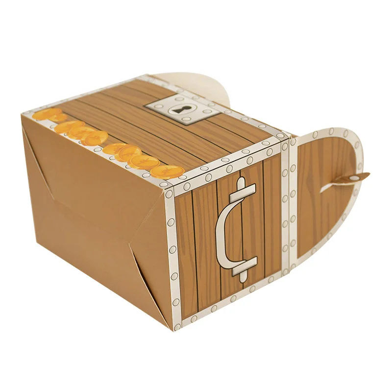 6 Stück Piratenschatz-Leckerli-Truhe aus Papier, Süßigkeiten-Geschenkbox für Kinder, Süßes oder Saures, Halloween-Partyzubehör, Geburtstagsdekoration mit Piratenmotiv – Detail 7