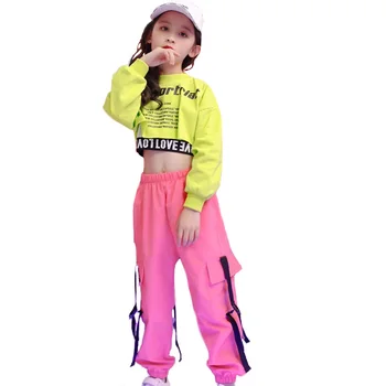 

Children Hip Hop Clothing Sweatshirt Top Crop Running Casual Pants for Girl Kid Jazz Dance Costume Wear Ballroom Dancing Clothes