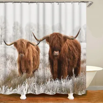 

Nordic Portrait of A Highland Cow Shower Curtain Set for Bathroom Curtain Wildlife Highland Cattle Cow Home Decor Bath Mat Rug