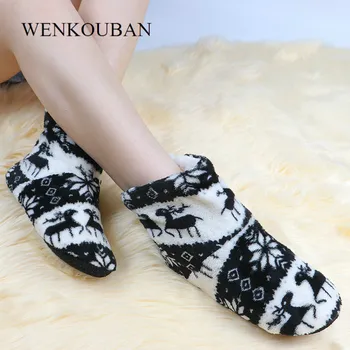 

Home Slippers For Women Indoor Floor Shoes Winter Furry Slides Ladies Warm Contton Slippers Christmas Sock Shoes Pantoufle Femme