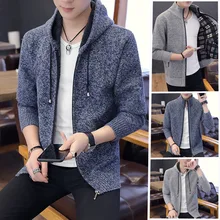 

EBAIHUI Men's Sweater Coat Solid Hoodies Zipper Thick Warm Hooded Cardigan Korean Fashion Slim Fit Knitted Leisure Fleece Jacket