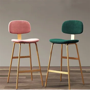 

Modern Light Luxury Bar Chair Bar Chairs Nordic Metal Flannel Chair Minimalist Home Restaurant High Chair Bar Stool