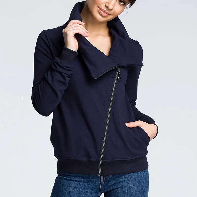 

Women's Pocket Diagonal Zipper Hoodies Coat Irregular Neckline Folds Sweatshirt Hoody Women 2019 Autumn Solid Jacket Sweatshirts