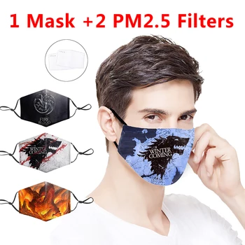 

Fashion 3D Printing Mask Game of Thrones Movie Masks With PM2.5 Filter Masks Washable Anti Dust Mask Protective Mouth-Muffle