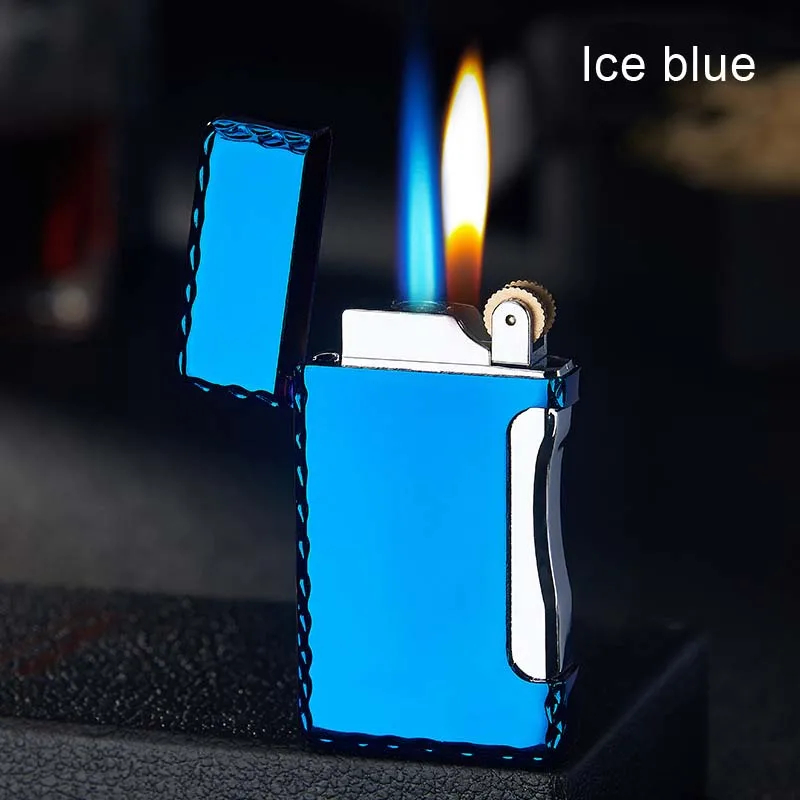 Ice blue Ветроустойчивый факел зажигалки двойной пламени преобразования зажигалка, металлическая зажигалка с абразивным кругом аксессуары для сигарет для Для мужчин подарки - Цвет: Ice blue