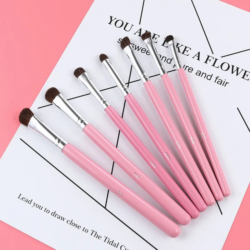 pink 7 шт. набор кистей для макияжа, кисть для растушевки теней для век, кисть для бровей, натуральные волосы, косметический набор, незаменимая Тональная основа для лица, инструменты для макияжа - Handle Color: pink