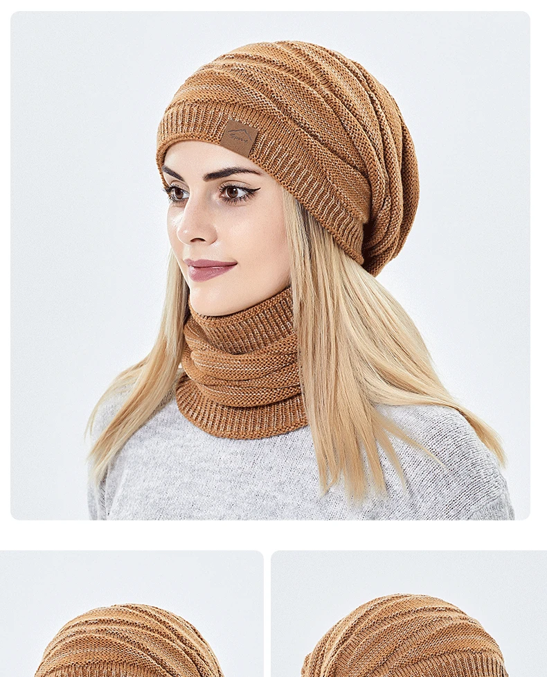 Berretto invernale Sciarpa Set Berretto lavorato a maglia Collo femminile Caldo addensare Foderato in pelliccia Passamontagna da donna Maschera Bobble Cappelli per donna_voghion.com