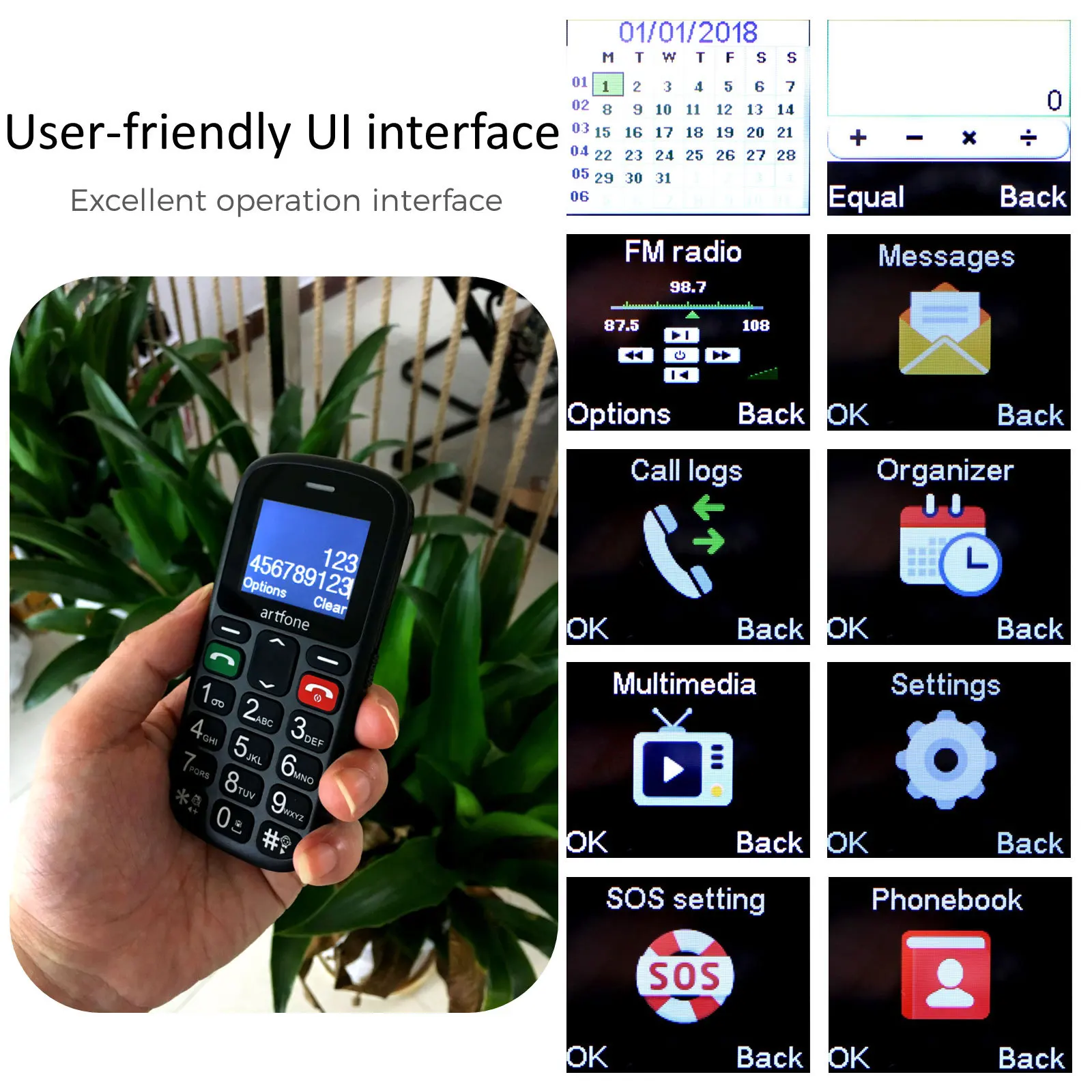 Artfone CS181 GSM 2G Bar Senior Cellphone Big Voice Big Button Mobile Phone For Elderly One Key SOS Dual Sim Torch No Russian 4
