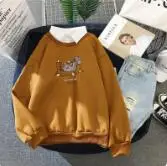 С мультяшным принтом поддельные две части женская футболка с длинными рукавами с отворотом осенние женские футболки - Цвет: 4
