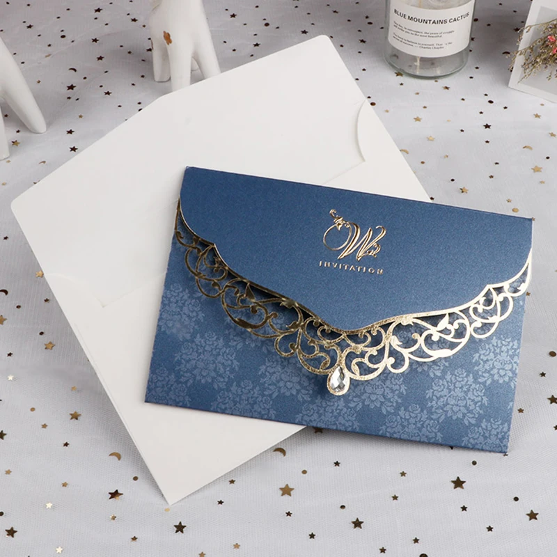 50pcs Laser Cut Wedding Invitation Card Business Greeting Cards With Diamond Wedding Decoration Party Supplies greeting cards wedding invitations