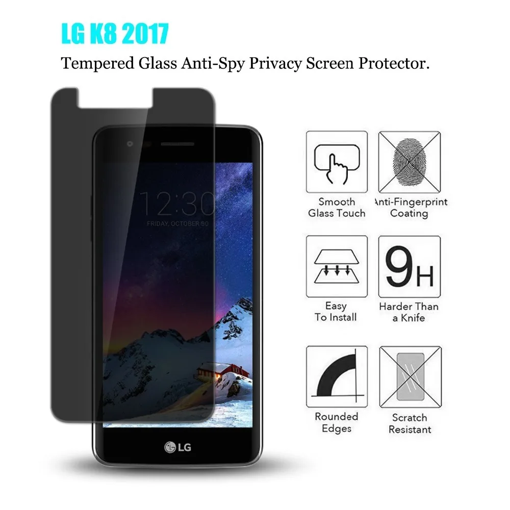 9H с защитой от подглядывания закаленное Стекло для LG K4 K7 K8 K10 антивирусный Экран