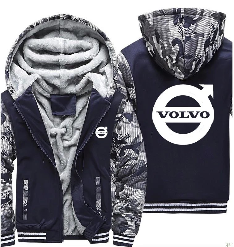 

Hoodies Men Volvo Car Logo Print Jacket Mens Hoodies Winter Thicken Warm Fleece cotton Zipper Camouflage Raglan Mens Coat Jacket