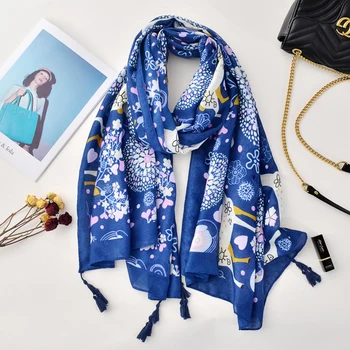 

Oloey 2020 New Blue Fantasy Animal Printed Deer Sun Protection Scarf Women Beach Towel Ins Style Literary High Quality Scarves