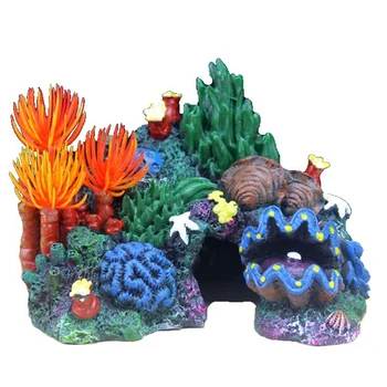 

Practical Fish Tank Aquarium Landscaping Background Coral Conch Shell Rockery Resin Aquatic Grass Fake Tree