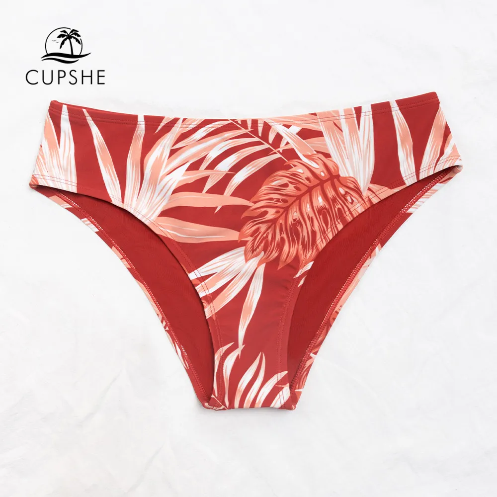 Cupshe Orange Leafy Mid Waist Bikini Bottom Swimsuit For Women Sexy Mid