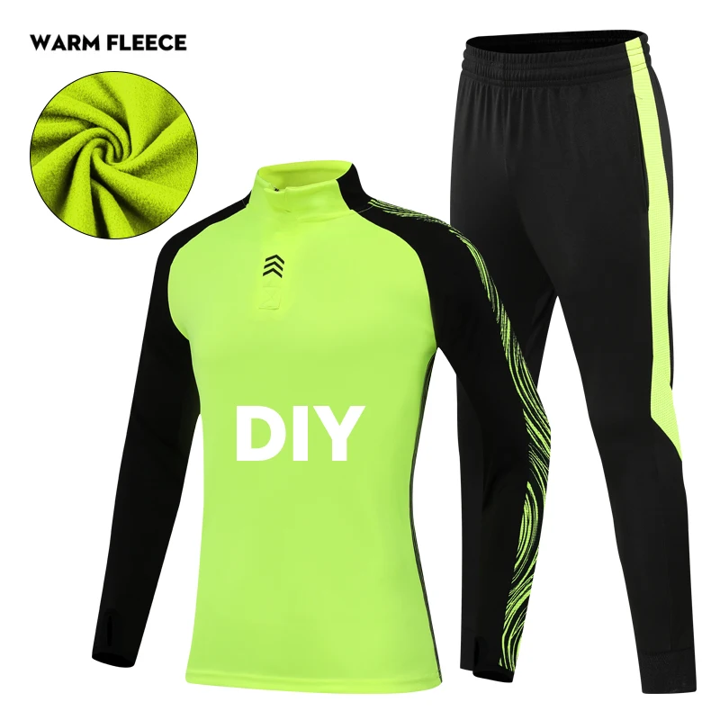 gre warm fleece DIY Детский спортивный костюм, зимняя футбольная тренировочная куртка, комплект футбольной формы с длинными рукавами, теплая спортивная одежда для мальчиков, пальто для фитнеса, верхняя одежда - Цвет: gre warm fleece DIY