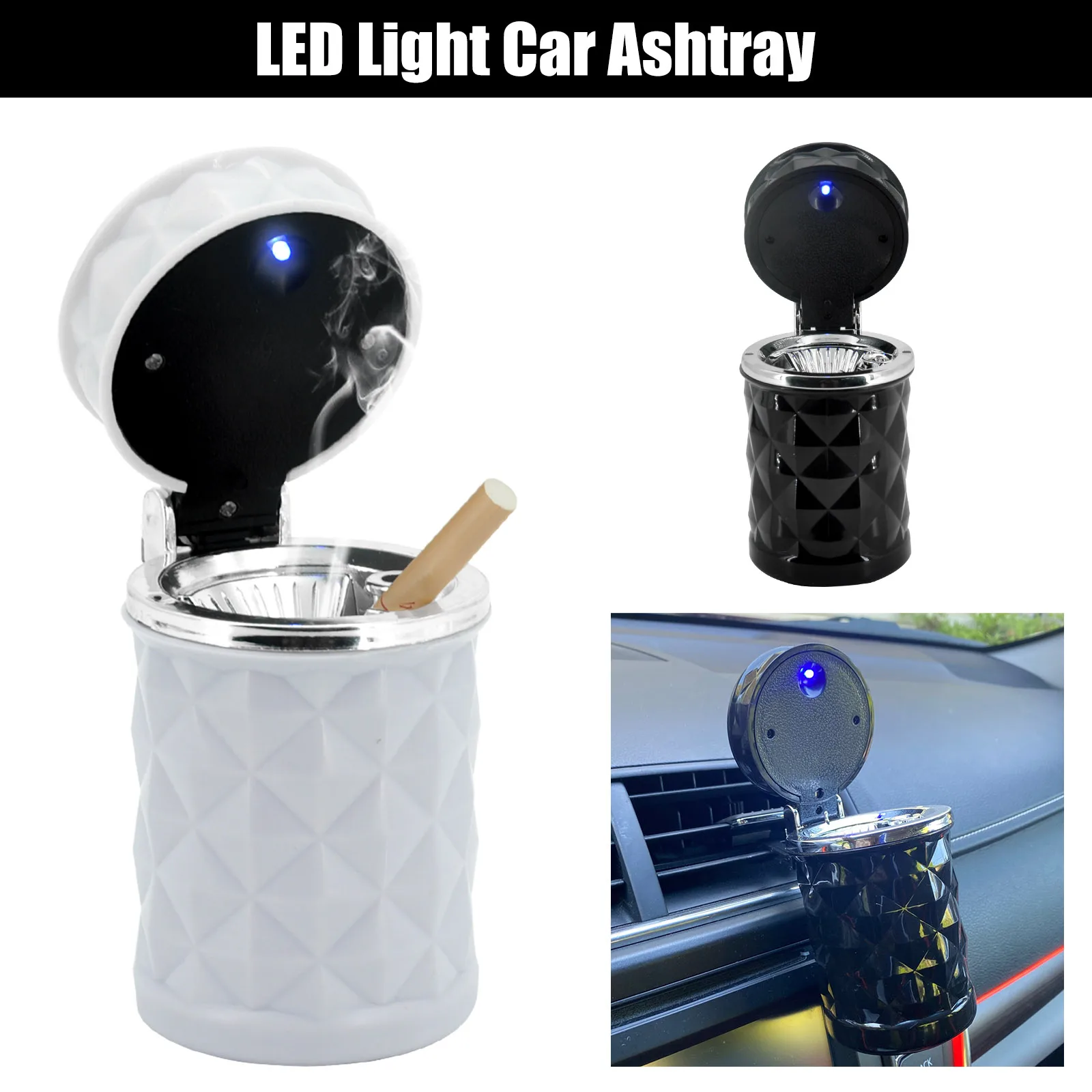 Portable Car Ashtray with Lid Mini Car Trash Can Detachable Stainless